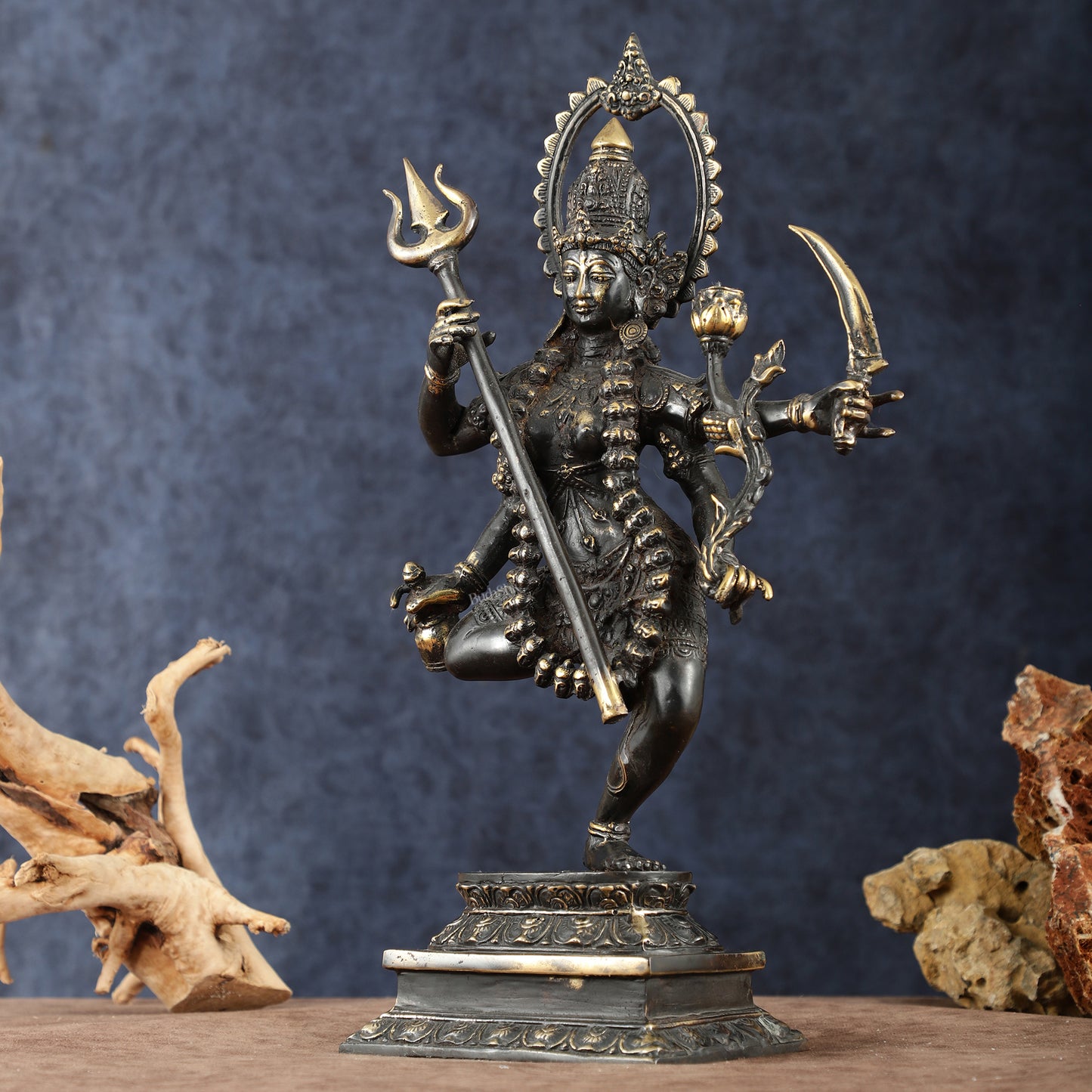 Indonesian Bronze Rare Dancing Mahakali Ma Statue | Height: 16.5 inch black edition