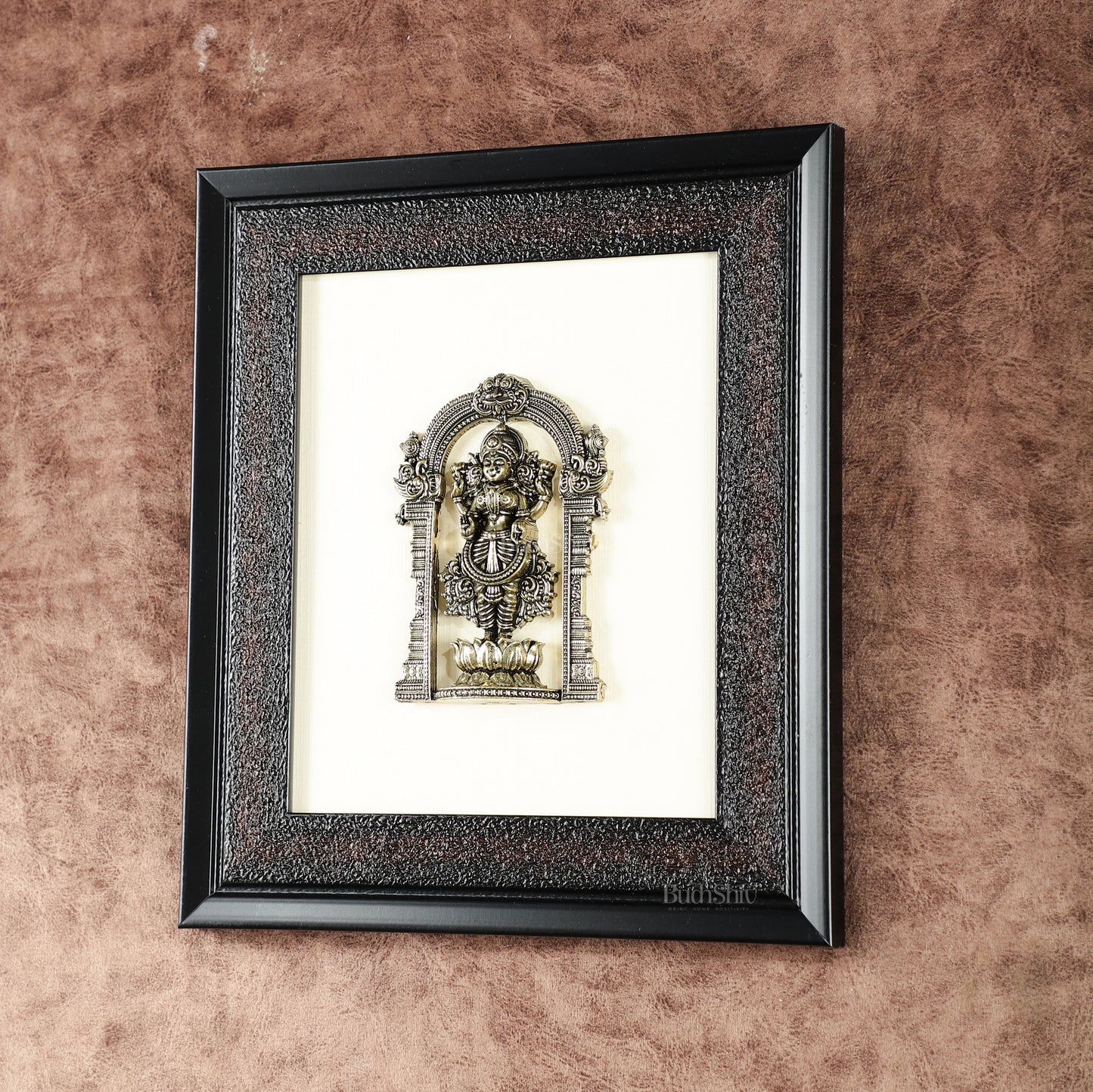 Pure Brass Superfine Standing Lakshmi Hanging on Wooden Frame - 9.5 Inch