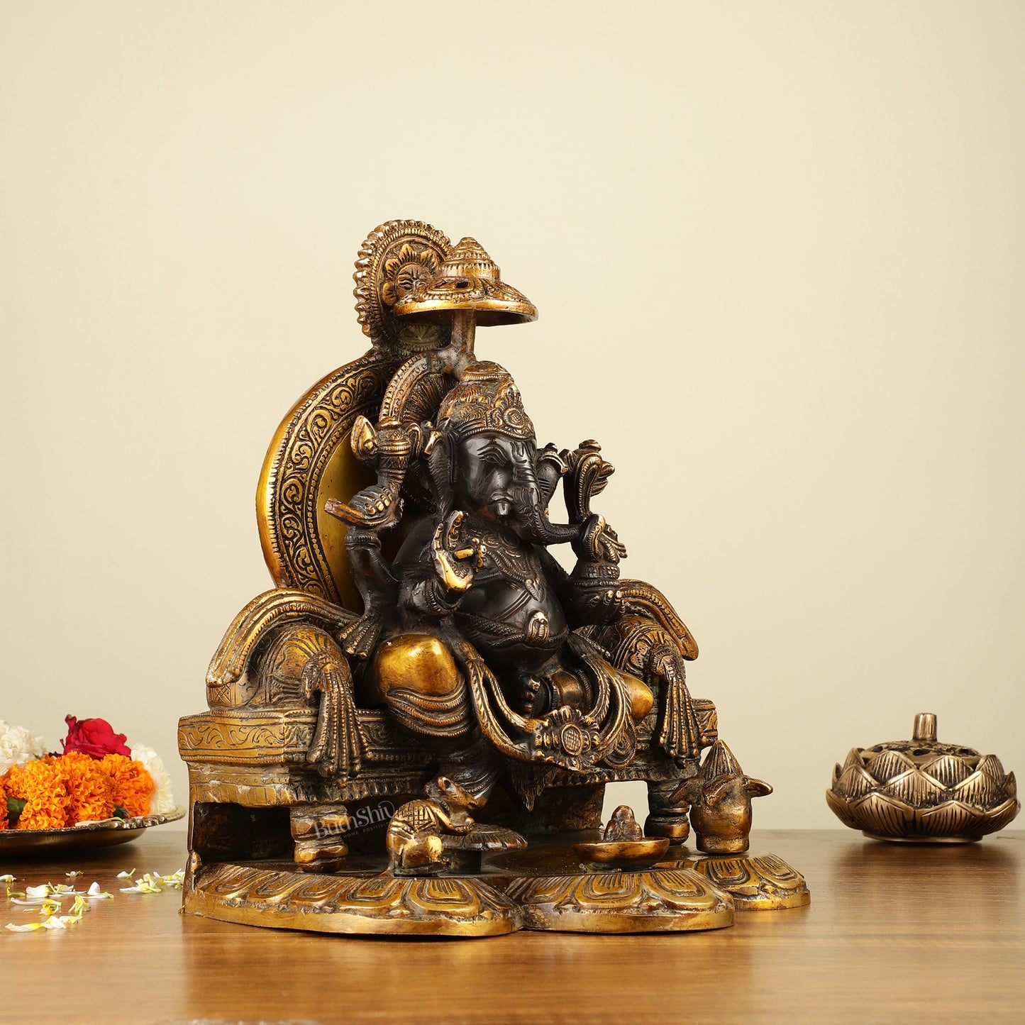 Fine Brass Handcrafted Lord Ganesha Statue - Black 10"