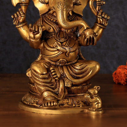 Pure Brass Ganesha Statue - 11 Inch