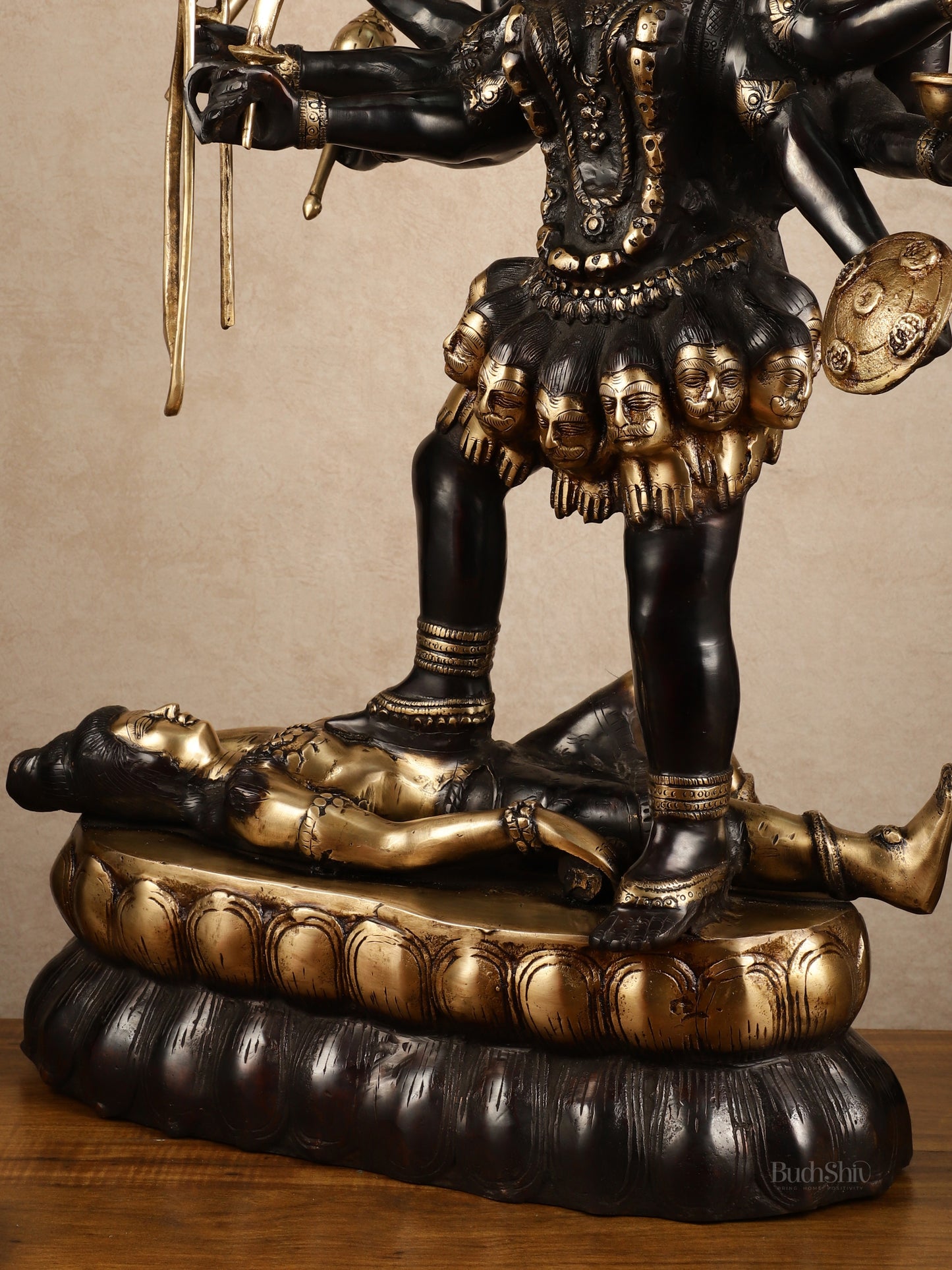 Brass Large Kali Mata Sculpture Black Edition | 33x18x9 Inch