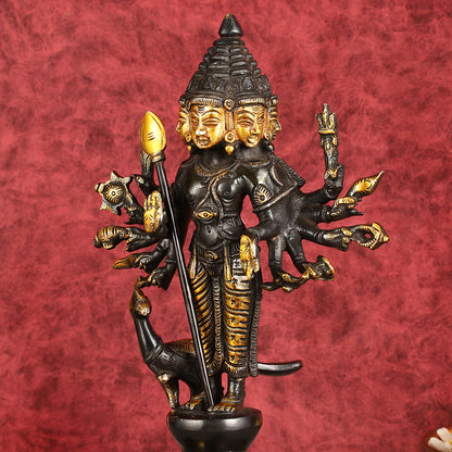 Pure Brass Shanmugar Murugan Idol with Six Heads 10.5 inch