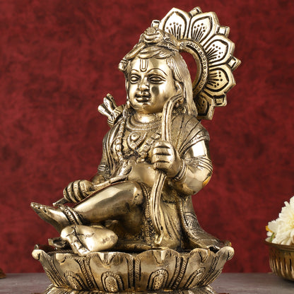 Pure Brass Ram Lalla Seated on Lotus Idol - 9" shine gold