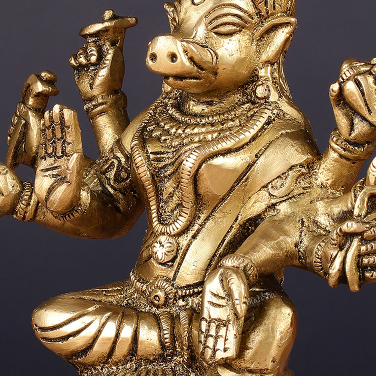 Brass Varahi amman statue 6" matte gold