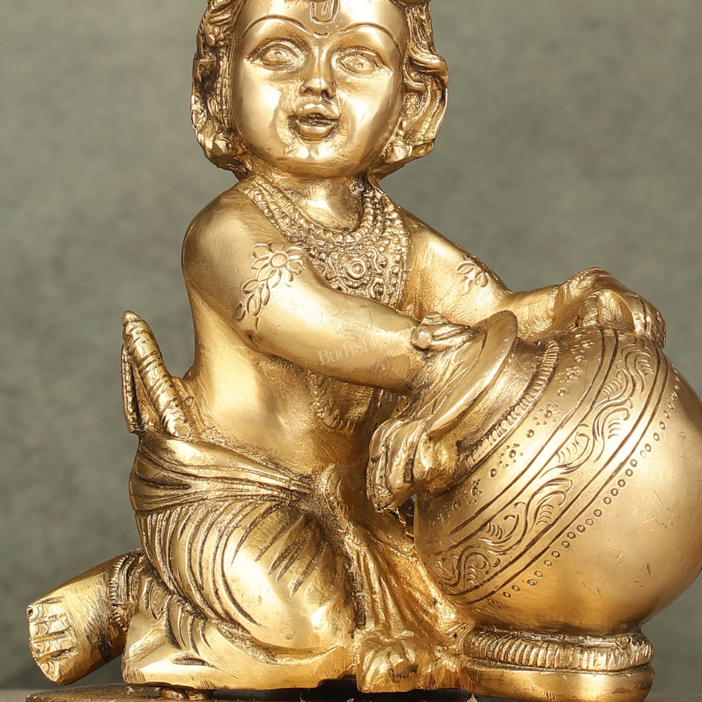 Brass Bal Gopal Makhan Chor - 7 inches | Divine Lord Krishna Idol