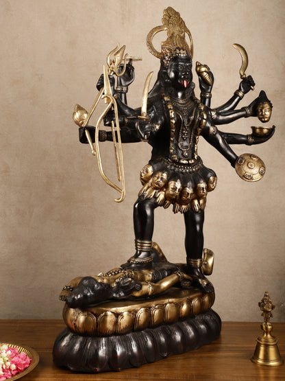 Brass Large Kali Mata Sculpture Black Edition | 33x18x9 Inch