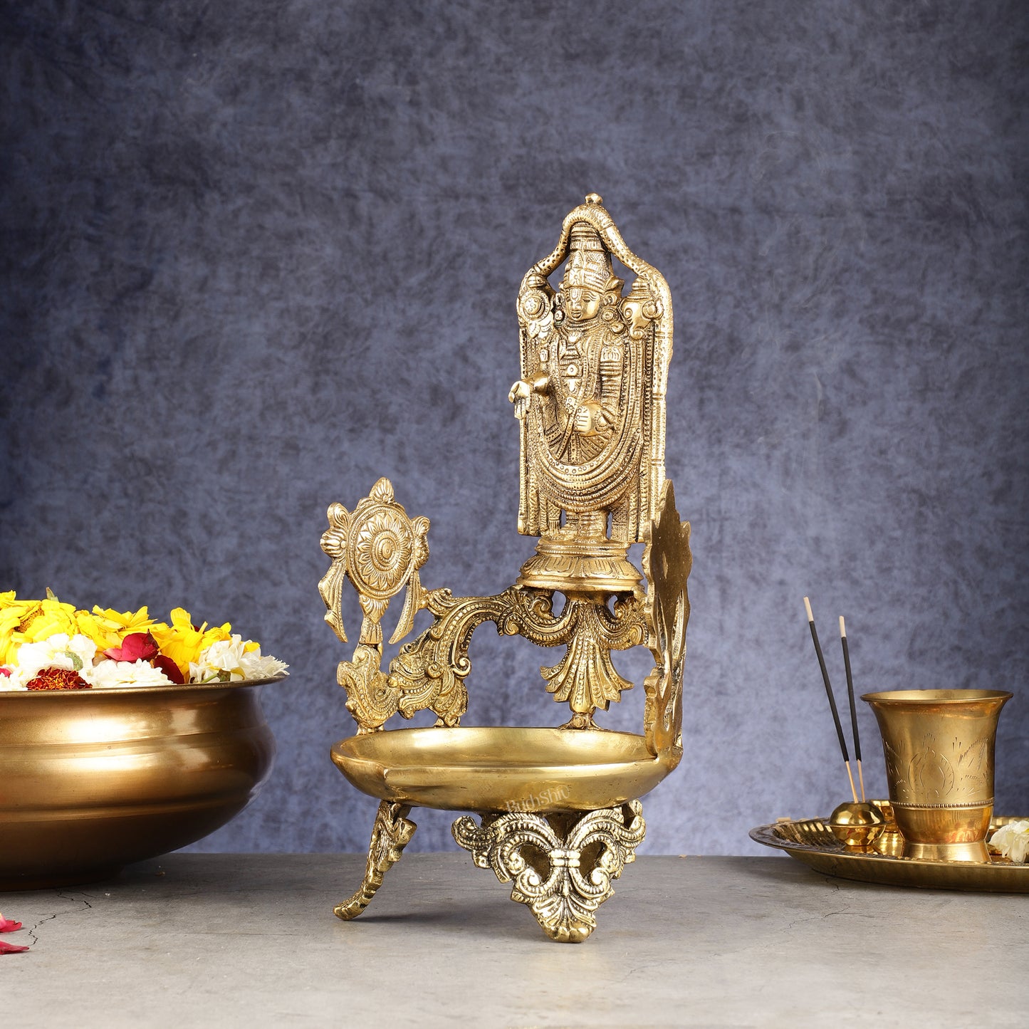 Brass Superfine Tirupati Balaji Shankh Oil Lamp Diya | 15" Height