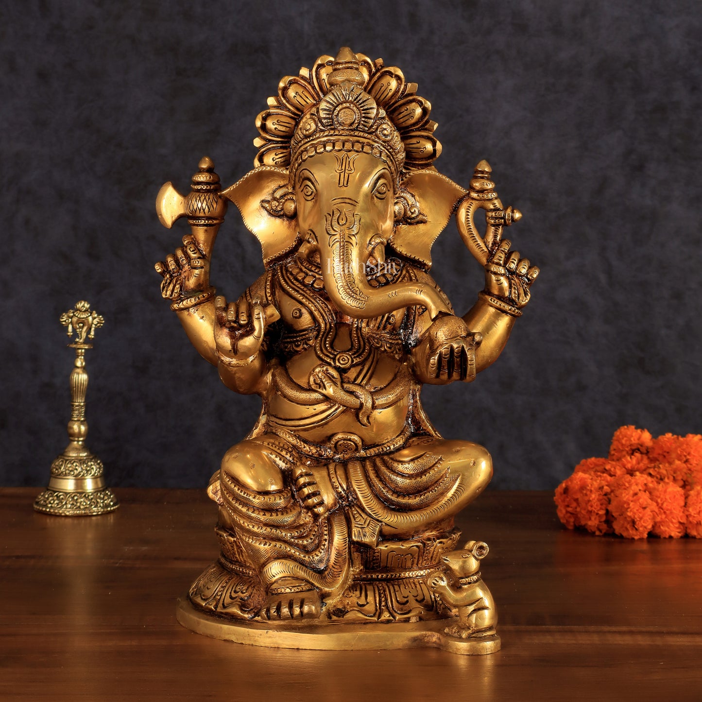 Pure Brass Ganesha Statue - 11 Inch