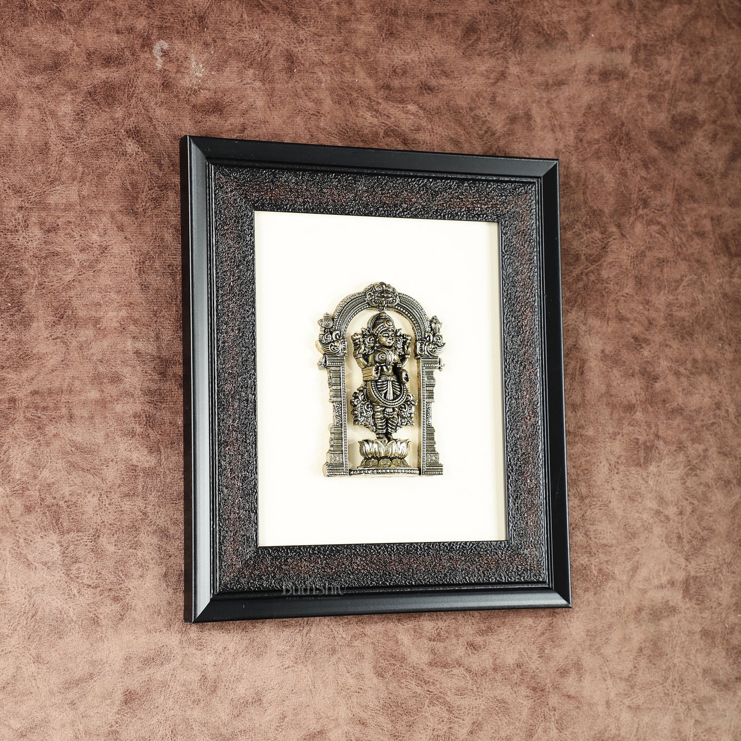 Pure Brass Superfine Standing Lakshmi Hanging on Wooden Frame - 9.5 Inch