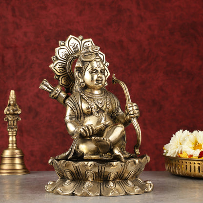 Pure Brass Ram Lalla Seated on Lotus Idol - 9" shine gold