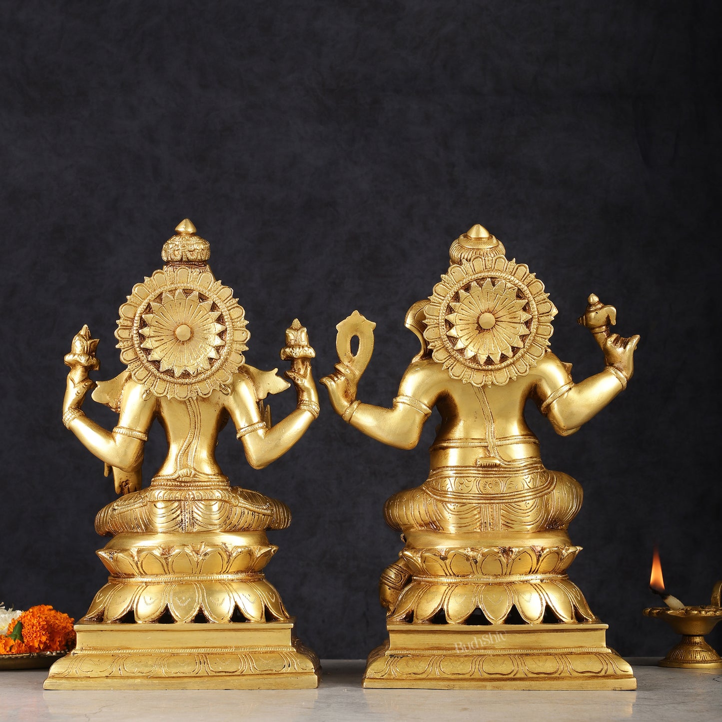 Brass Ganesh Lakshmi Pair - 12 inch