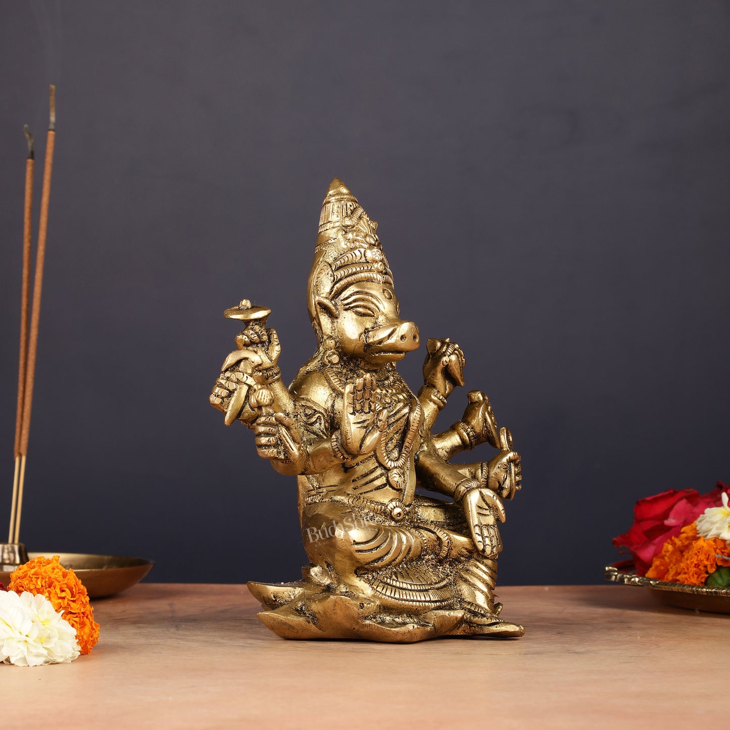 Brass Varahi amman statue 6" matte gold