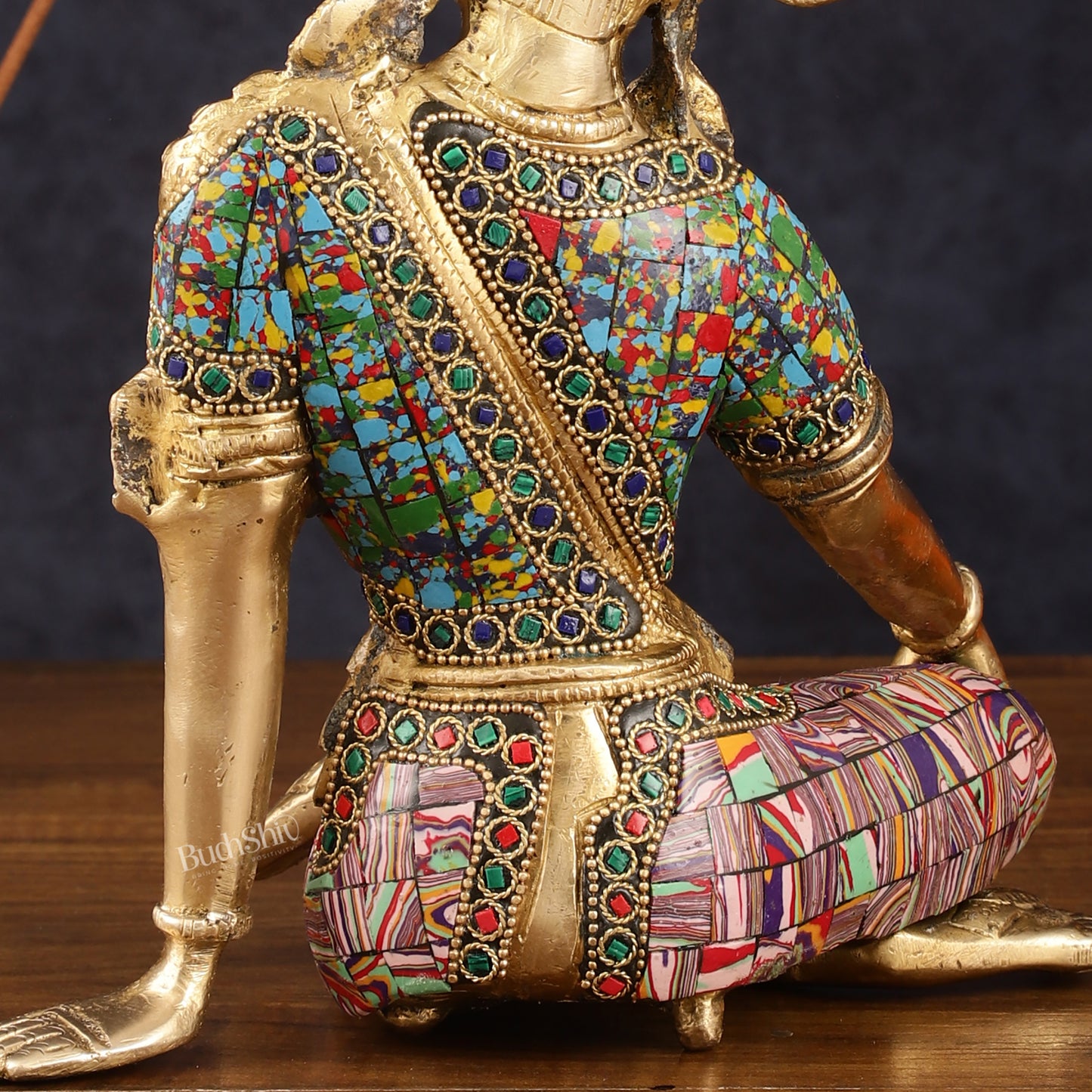 Brass Indra Dev Murti with Stonework - 9.5"