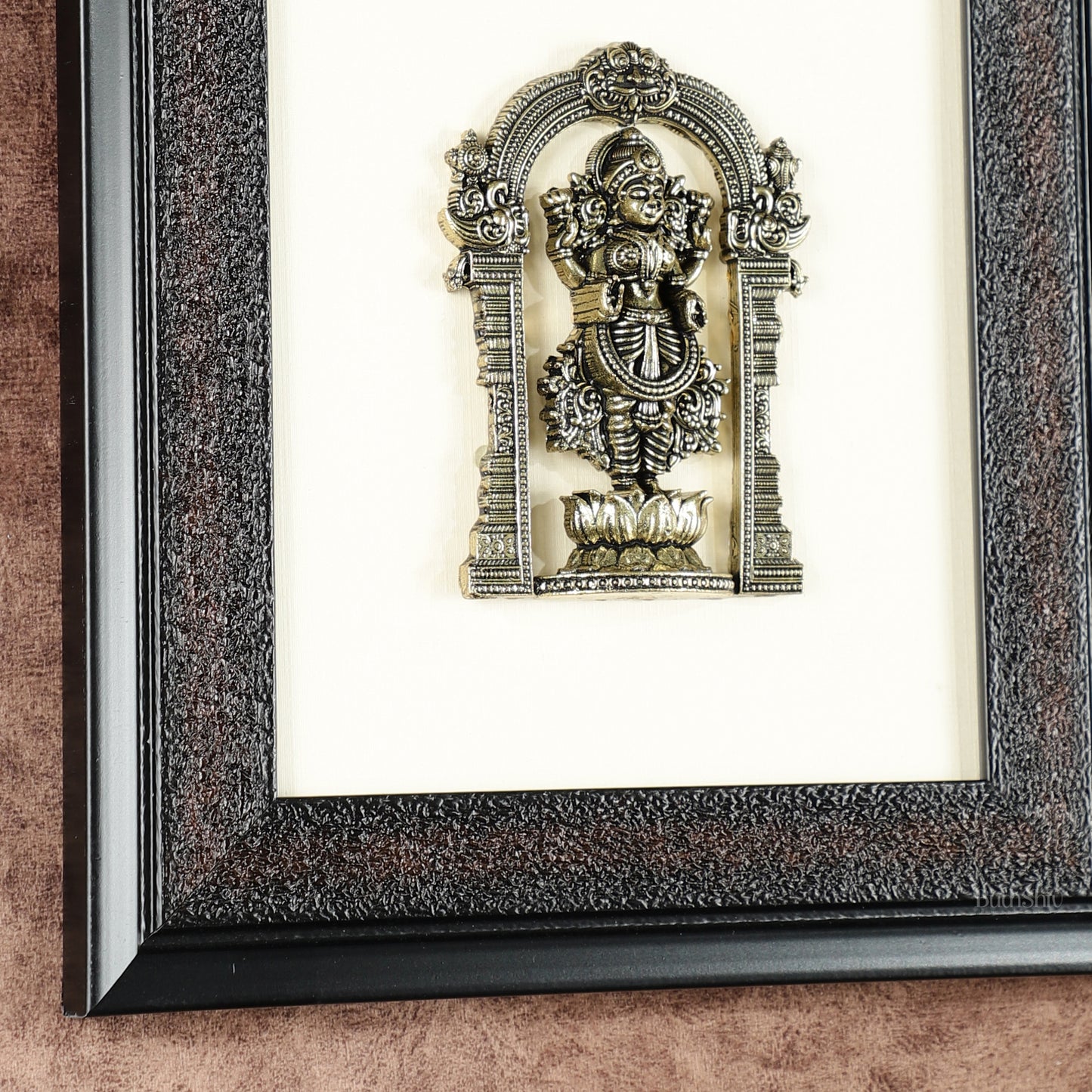 Pure Brass Superfine Standing Lakshmi Hanging on Wooden Frame - 9.5 Inch