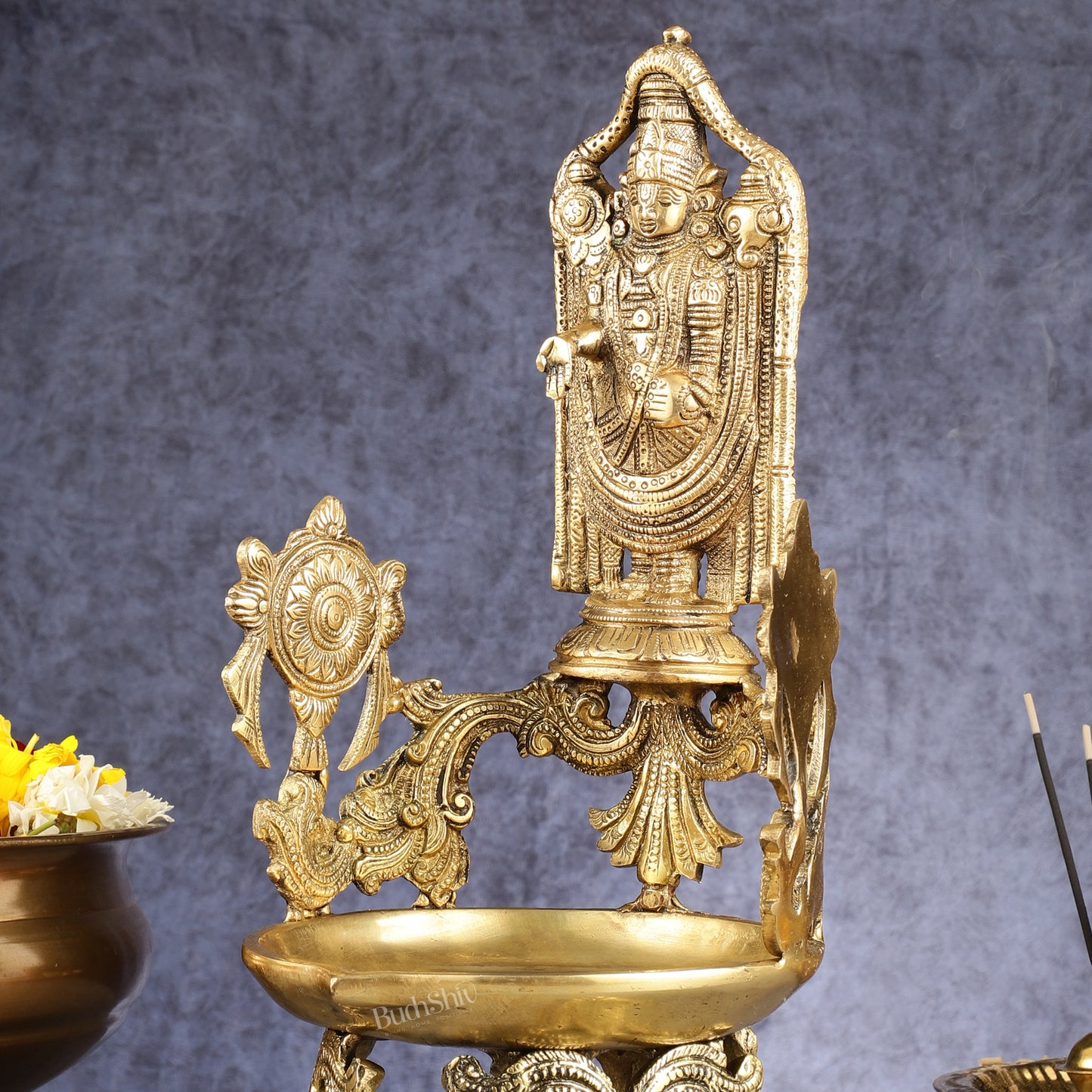 Brass Superfine Tirupati Balaji Shankh Oil Lamp Diya | 15" Height