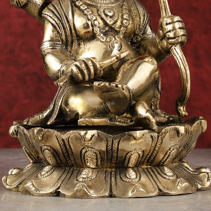 Pure Brass Ram Lalla Seated on Lotus Idol - 9" shine gold