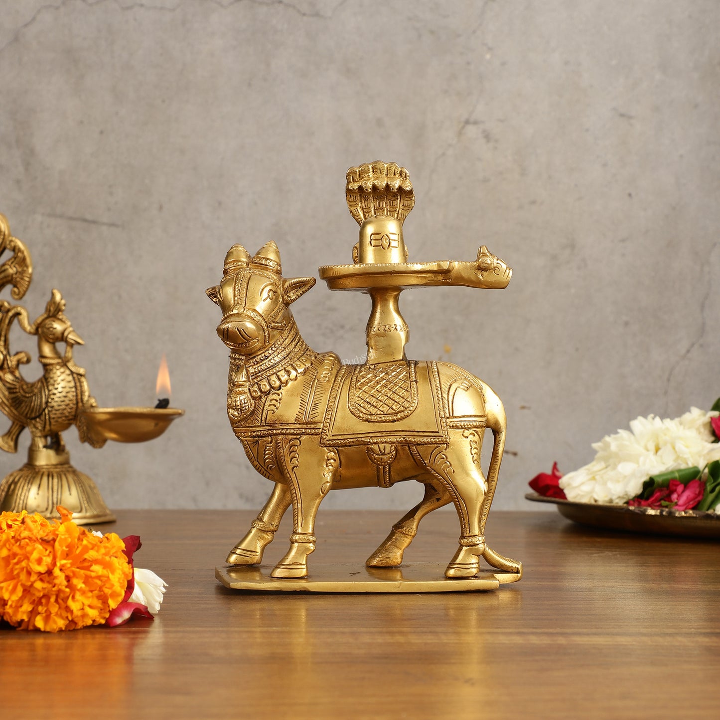 Brass Nandi with Shiva Lingam | 7" Height |Brass Sculpture