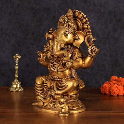 Pure Brass Ganesha Statue - 11 Inch