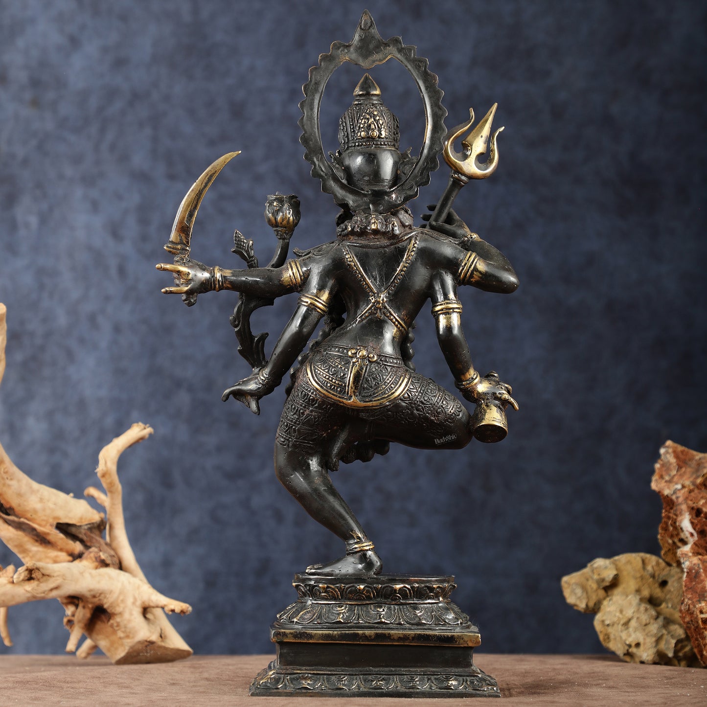 Indonesian Bronze Rare Dancing Mahakali Ma Statue | Height: 16.5 inch black edition