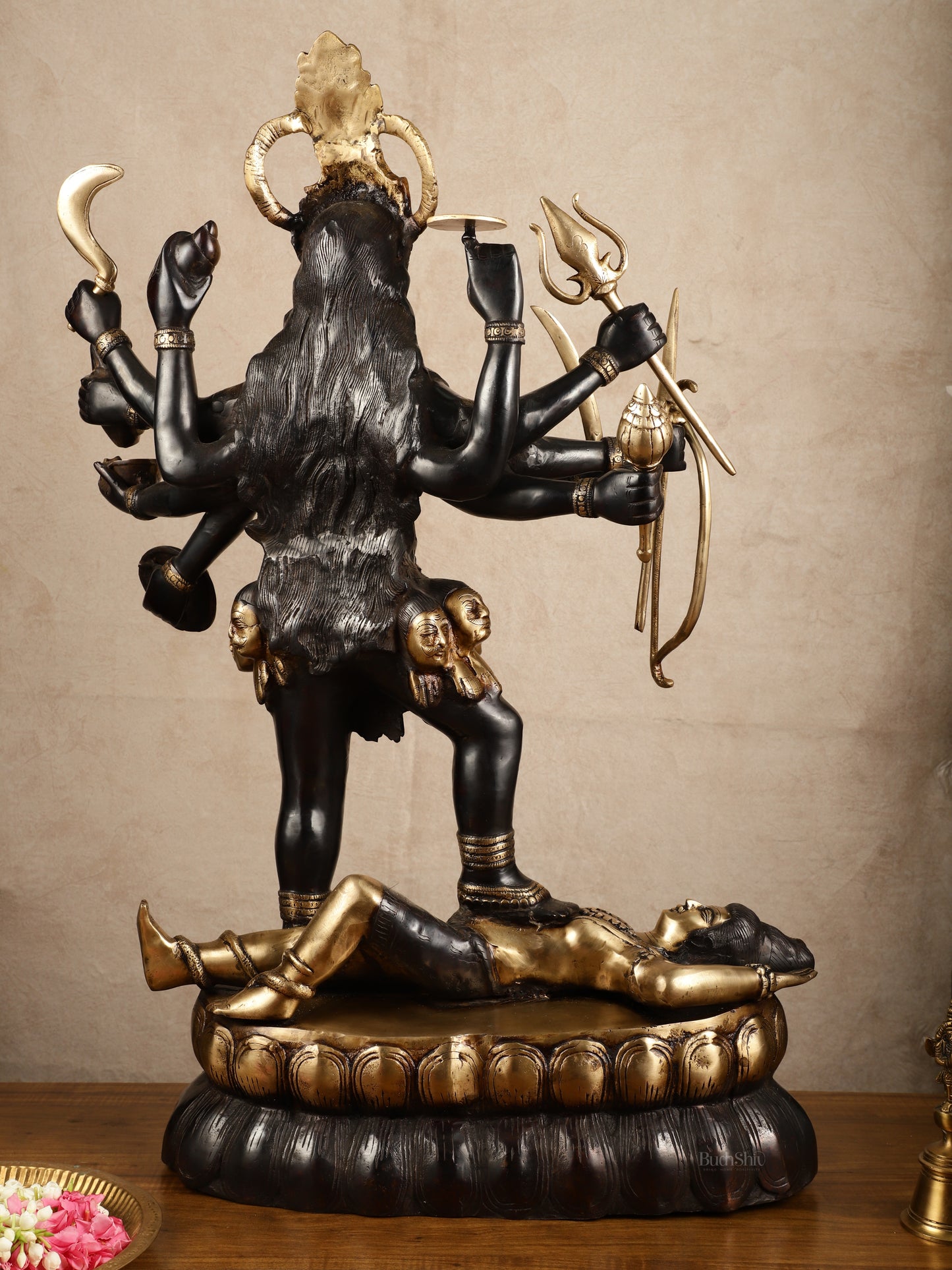 Brass Large Kali Mata Sculpture Black Edition | 33x18x9 Inch