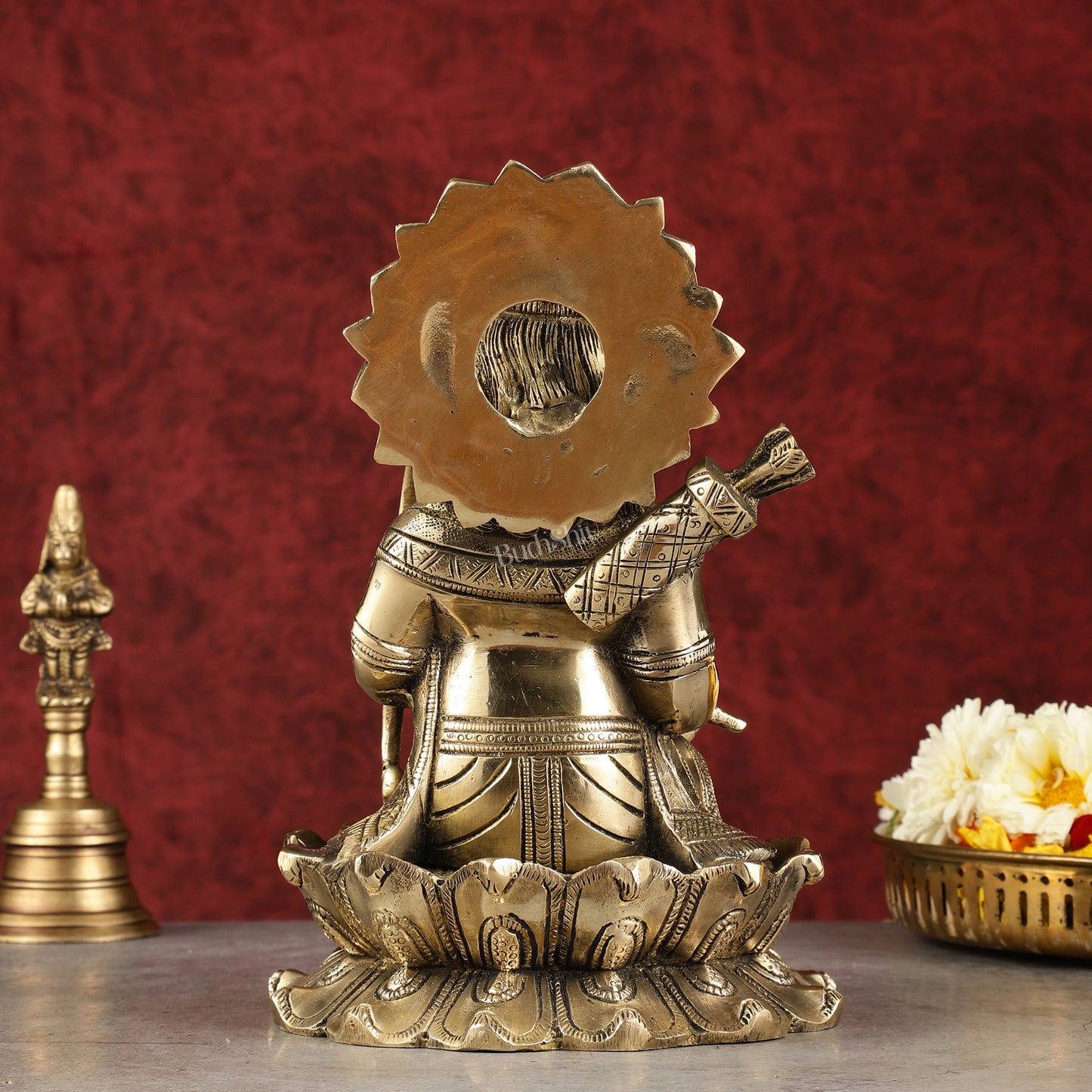 Pure Brass Ram Lalla Seated on Lotus Idol - 9" shine gold