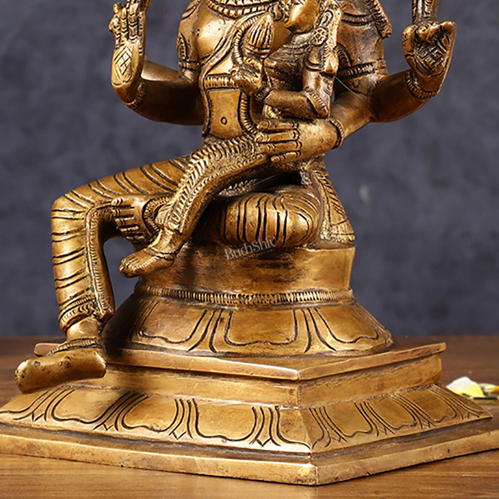 Antique Pure Brass Lord Narasimha with Goddess Lakshmi Statue | Height: 9 inch