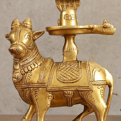 Brass Nandi with Shiva Lingam | 7" Height |Brass Sculpture