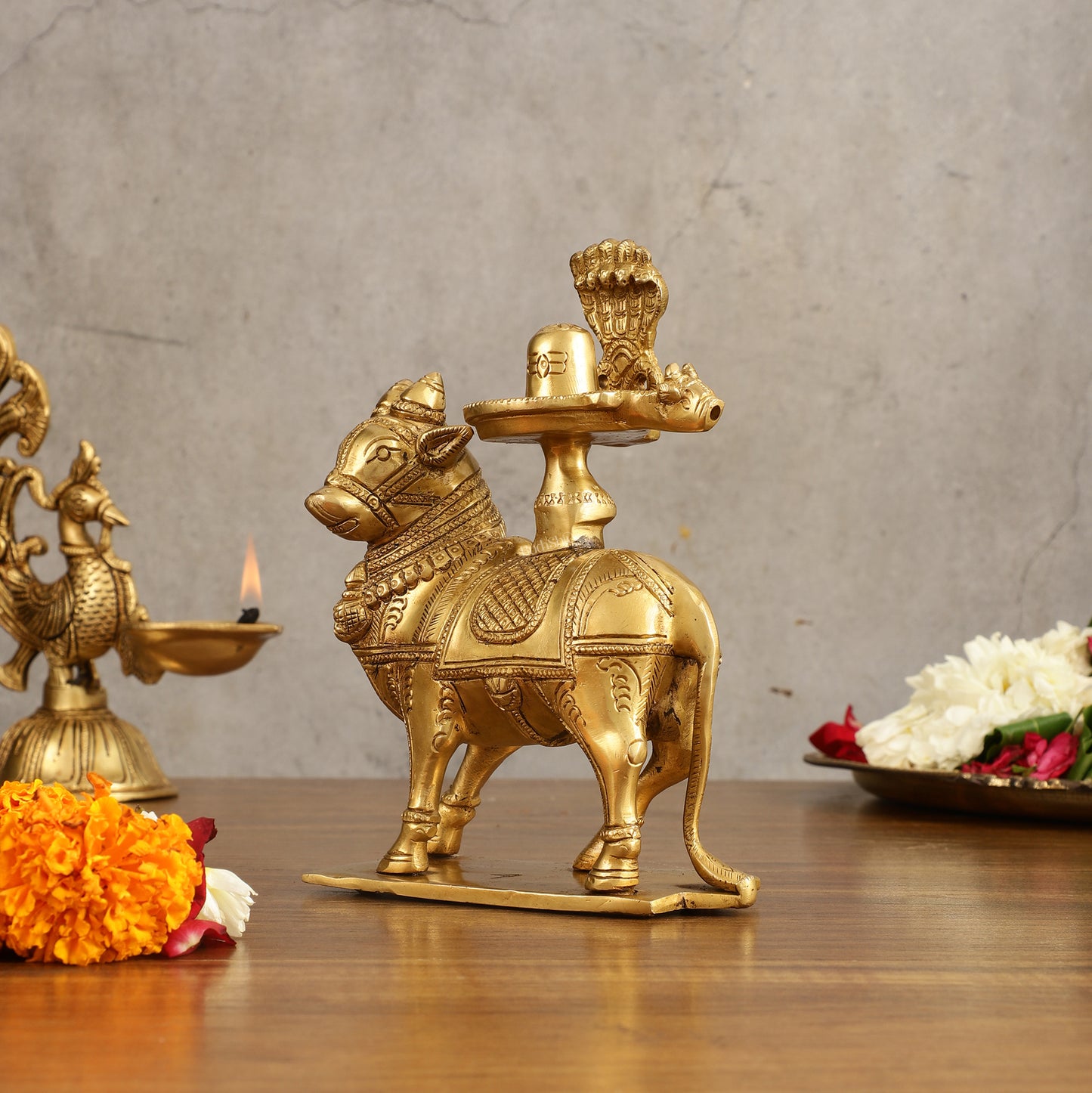 Brass Nandi with Shiva Lingam | 7" Height |Brass Sculpture