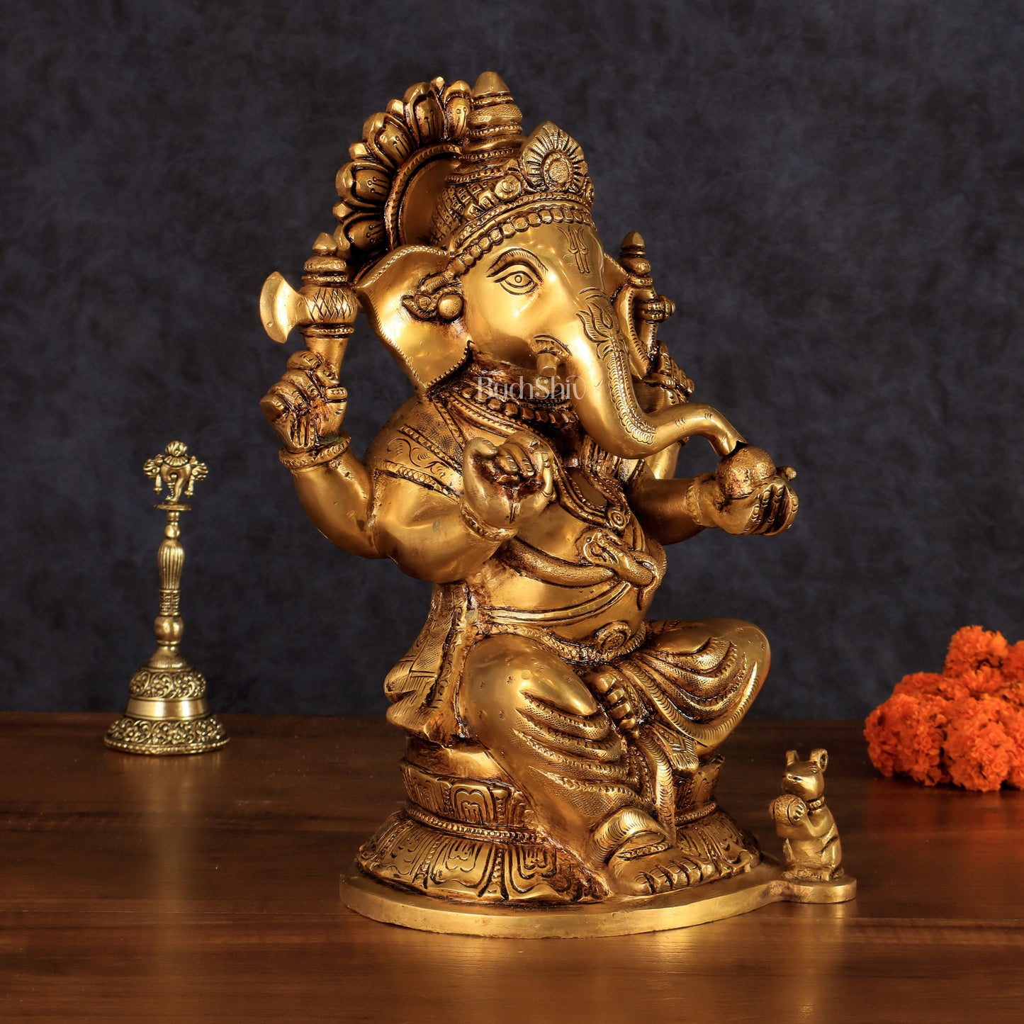 Pure Brass Ganesha Statue - 11 Inch