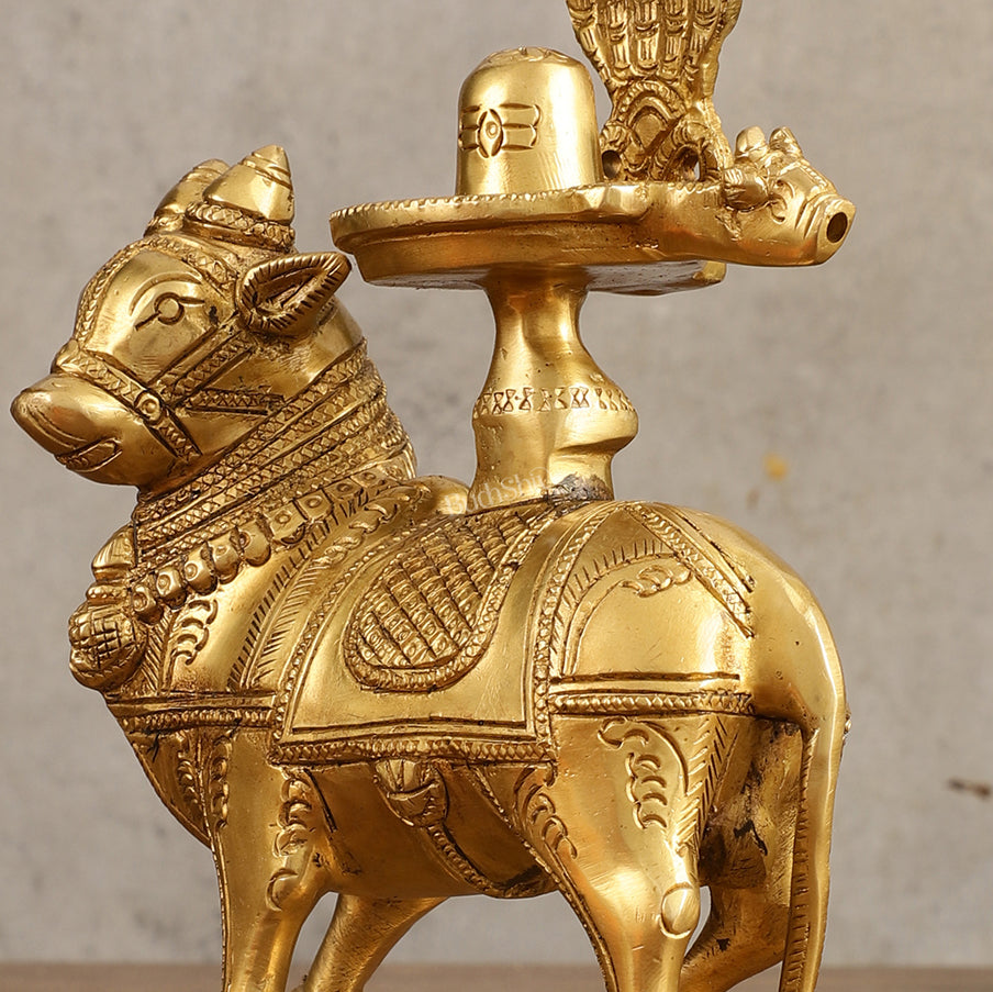 Brass Nandi with Shiva Lingam | 7" Height |Brass Sculpture