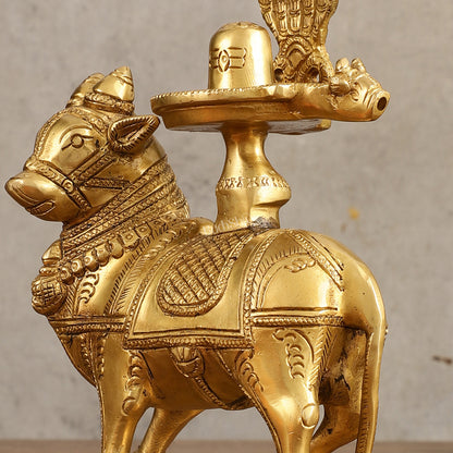 Brass Nandi with Shiva Lingam | 7" Height |Brass Sculpture