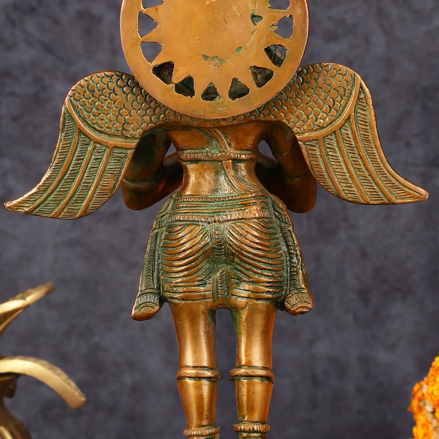 Antique Bronze Finish Brass Standing Garuda Idol - 12" Divine Sculpture