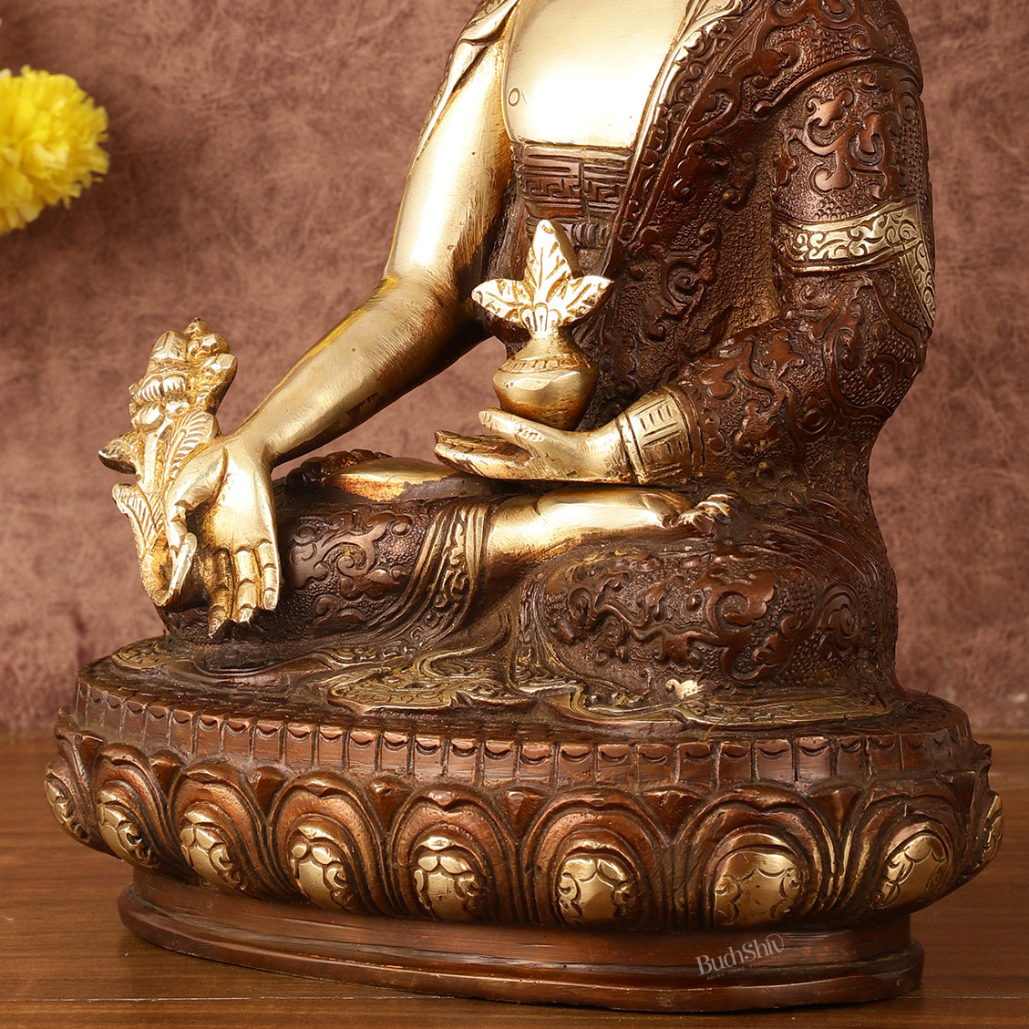 Pure Brass Superfine Dual Tone Medicine Buddha Statue - 12.5"