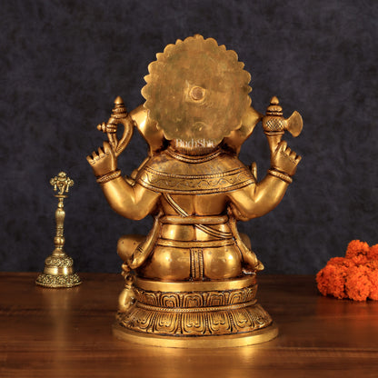 Pure Brass Ganesha Statue - 11 Inch