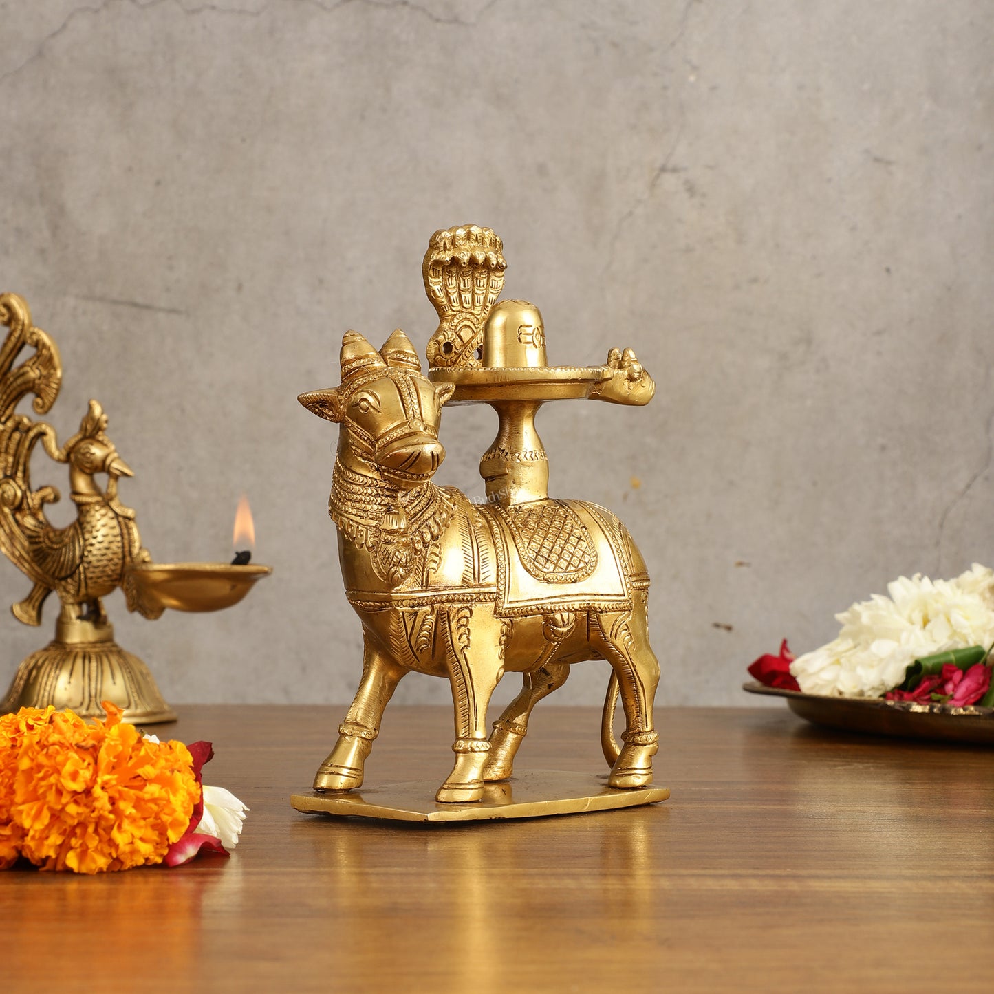 Brass Nandi with Shiva Lingam | 7" Height |Brass Sculpture