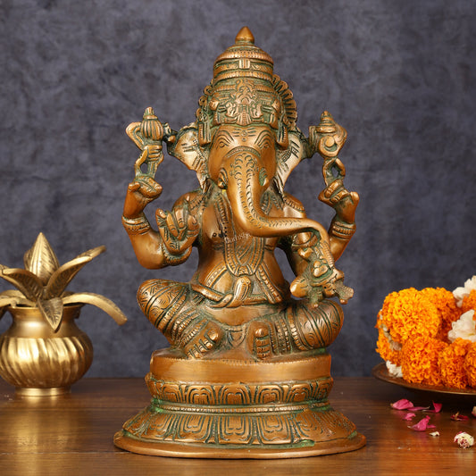 Superfine Brass Ganesha Idol Statue Murti - 12" Antique Bronze Finish