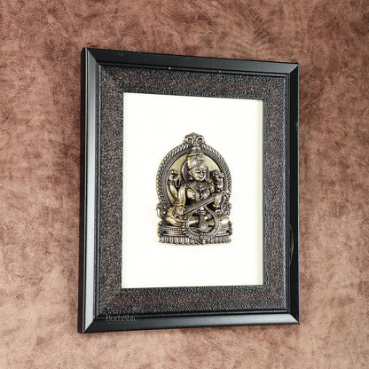 Pure Brass Superfine Goddess Saraswati Hanging on Wooden Frame - 9.5 Inch