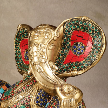 Intricately Detailed 7.5-inch Brass Ganapati Statue - Modern Abstract Design