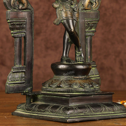 Pure Brass Lord Krishna with Celestial Aura Prabhavali Idol 12.5"