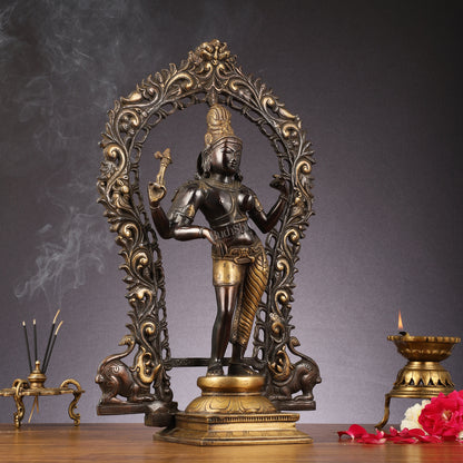 Brass Ardhanarishwara Statue with Prabhavali | Half Shiva Half Parvati | 18"