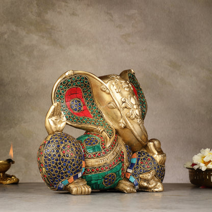 Intricately Detailed 7.5-inch Brass Ganapati Statue - Modern Abstract Design