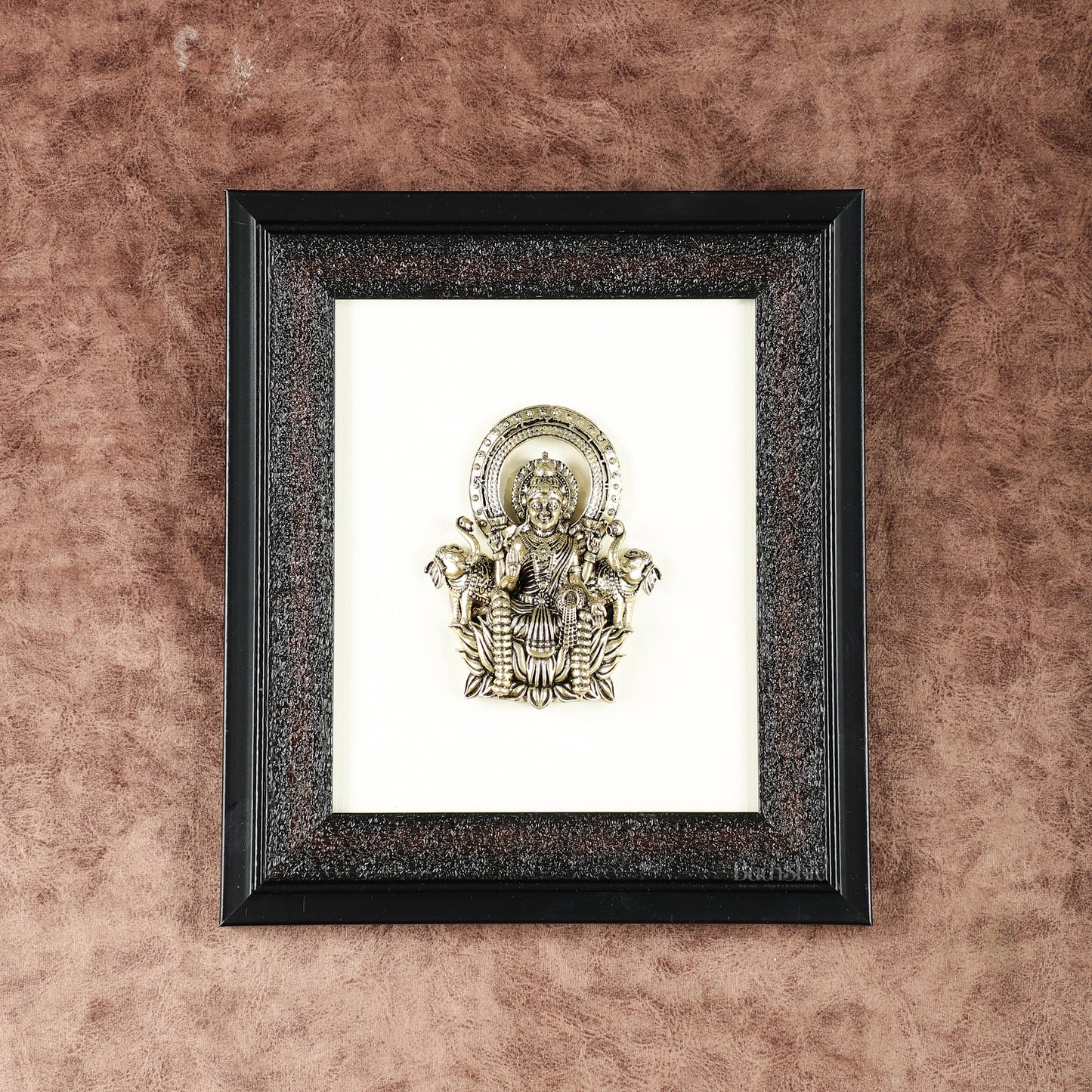 Pure Brass Superfine Goddess Dhan Lakshmi Hanging on Wooden Frame - 9.5 Inch