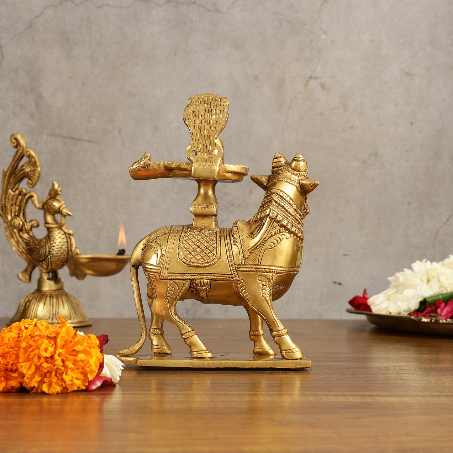 Brass Nandi with Shiva Lingam | 7" Height |Brass Sculpture