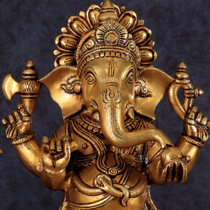 Pure Brass Ganesha Statue - 11 Inch