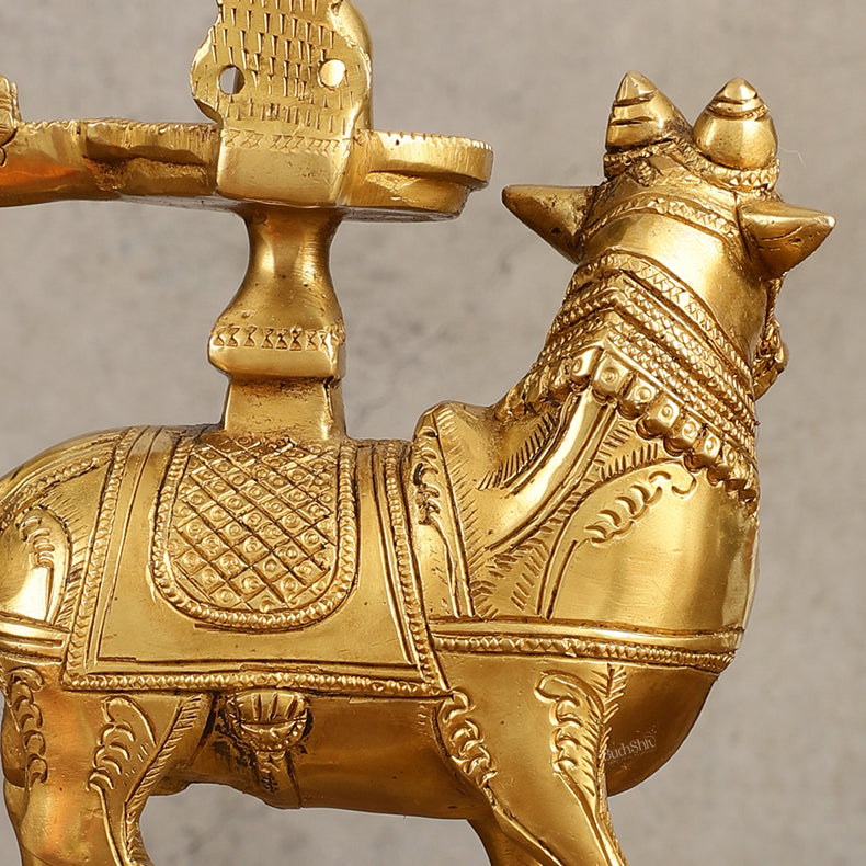 Brass Nandi with Shiva Lingam | 7" Height |Brass Sculpture