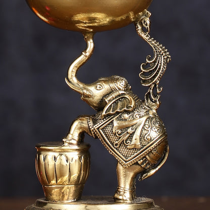 Pure Brass Superfine Intricate Jumping Elephant Oil Lamp - Lightweight, 5" Tall