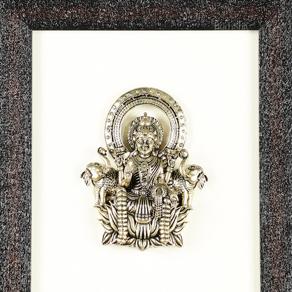 Pure Brass Superfine Goddess Dhan Lakshmi Hanging on Wooden Frame - 9.5 Inch