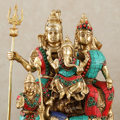 Handcrafted Brass Lord Shiva Parivaar Idol stonework 9.5 inches