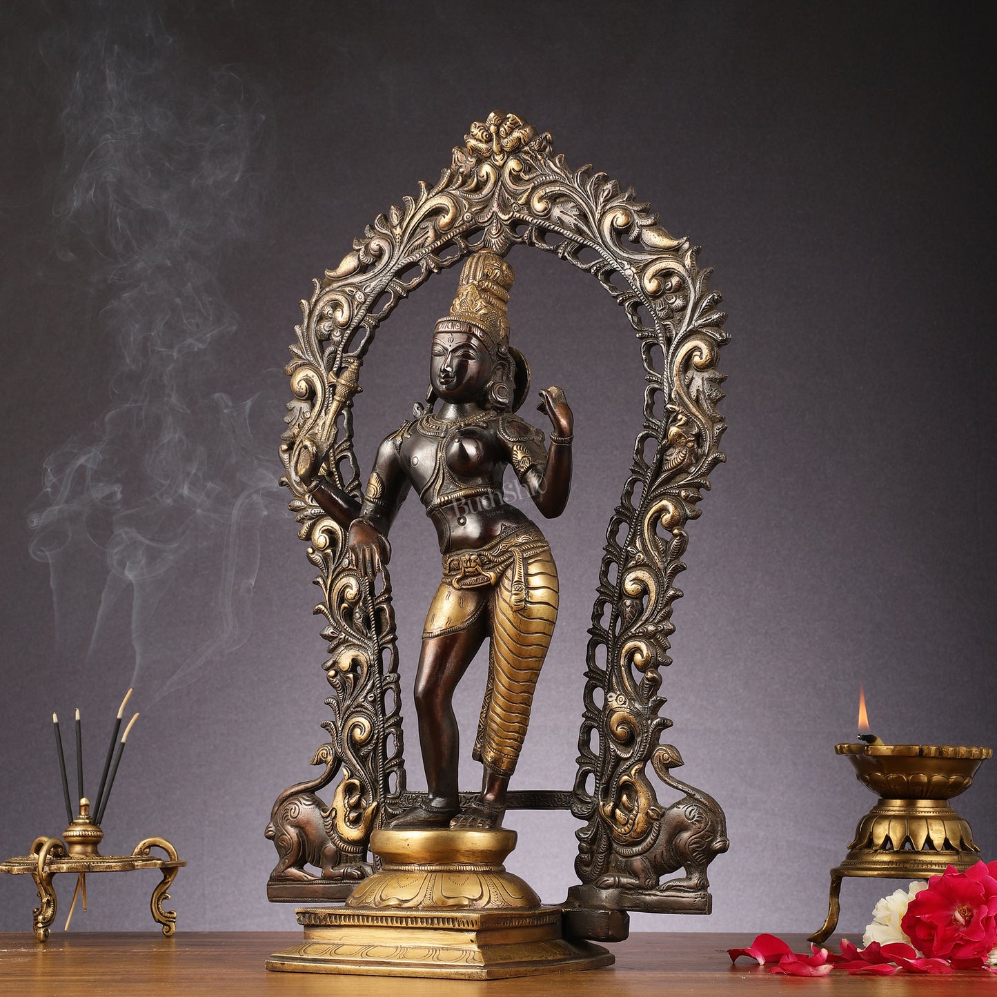 Brass Ardhanarishwara Statue with Prabhavali | Half Shiva Half Parvati | 18"