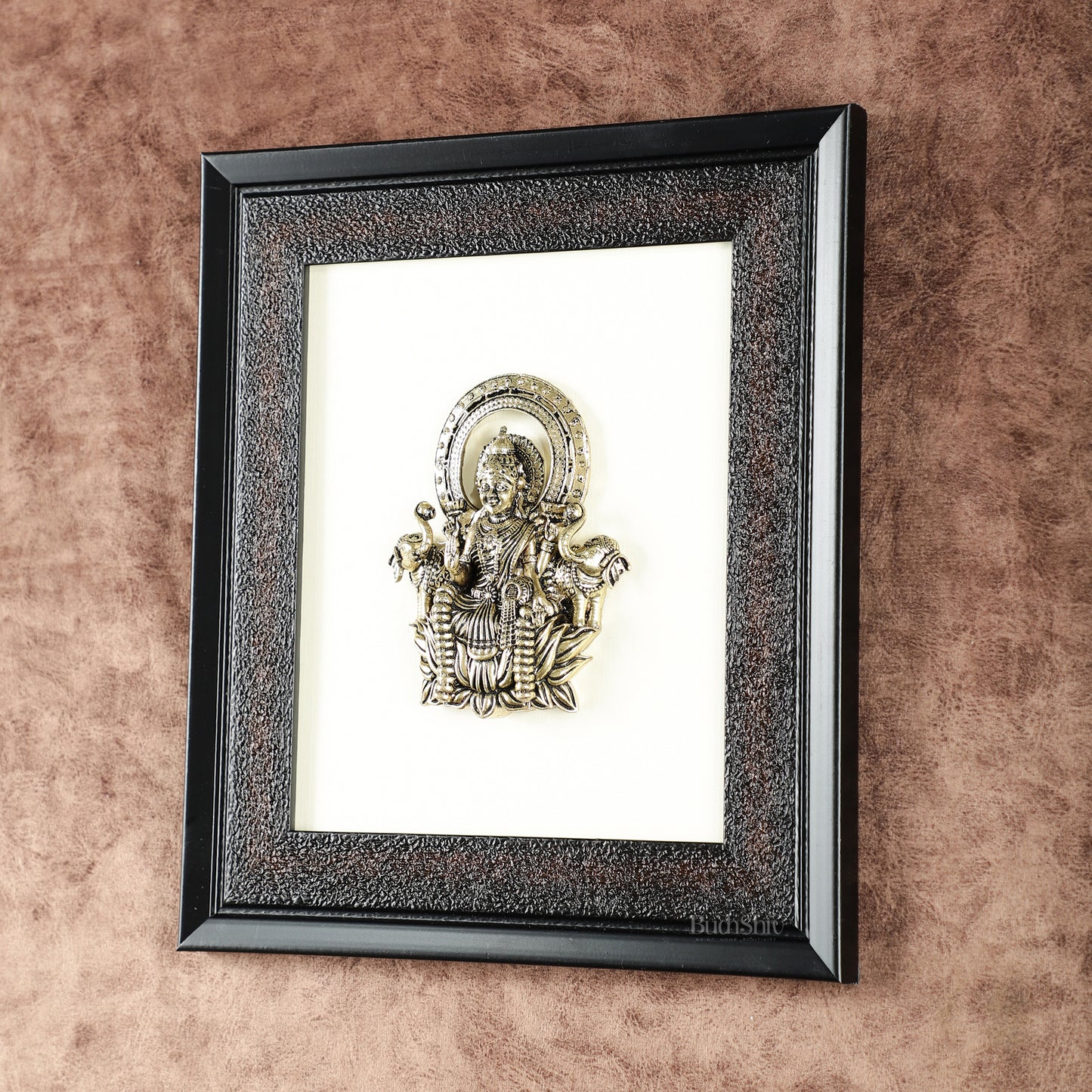 Pure Brass Superfine Goddess Dhan Lakshmi Hanging on Wooden Frame - 9.5 Inch